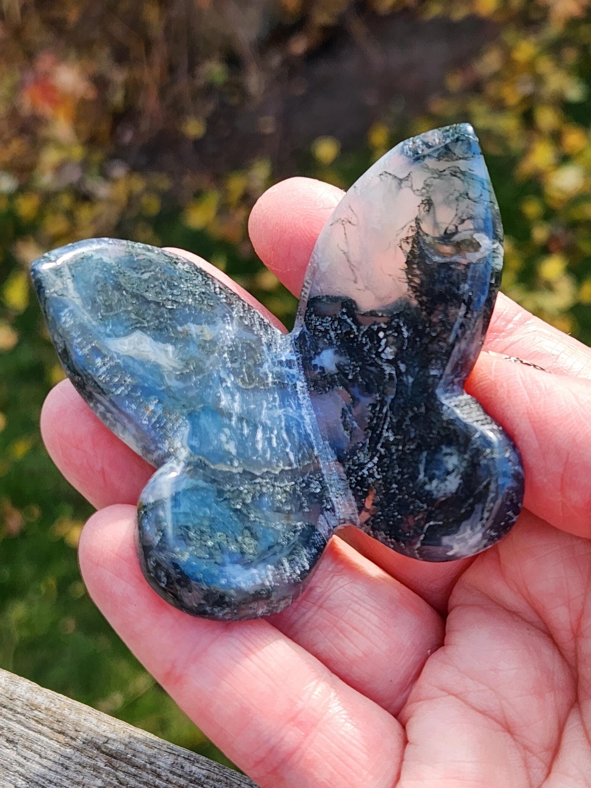 Moss Agate Carved Crystal Butterfly Self-Standing