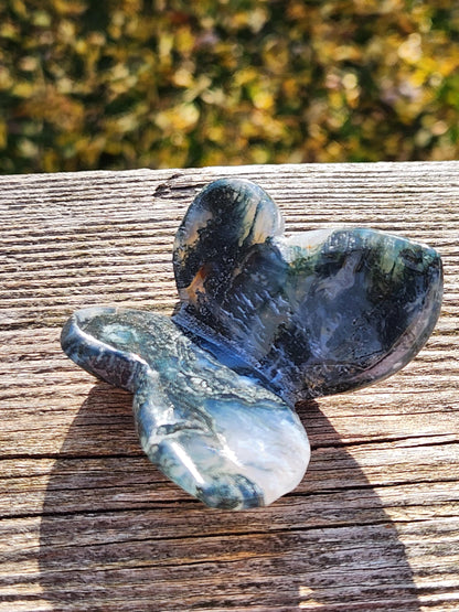 Moss Agate Carved Crystal Butterfly Self-Standing