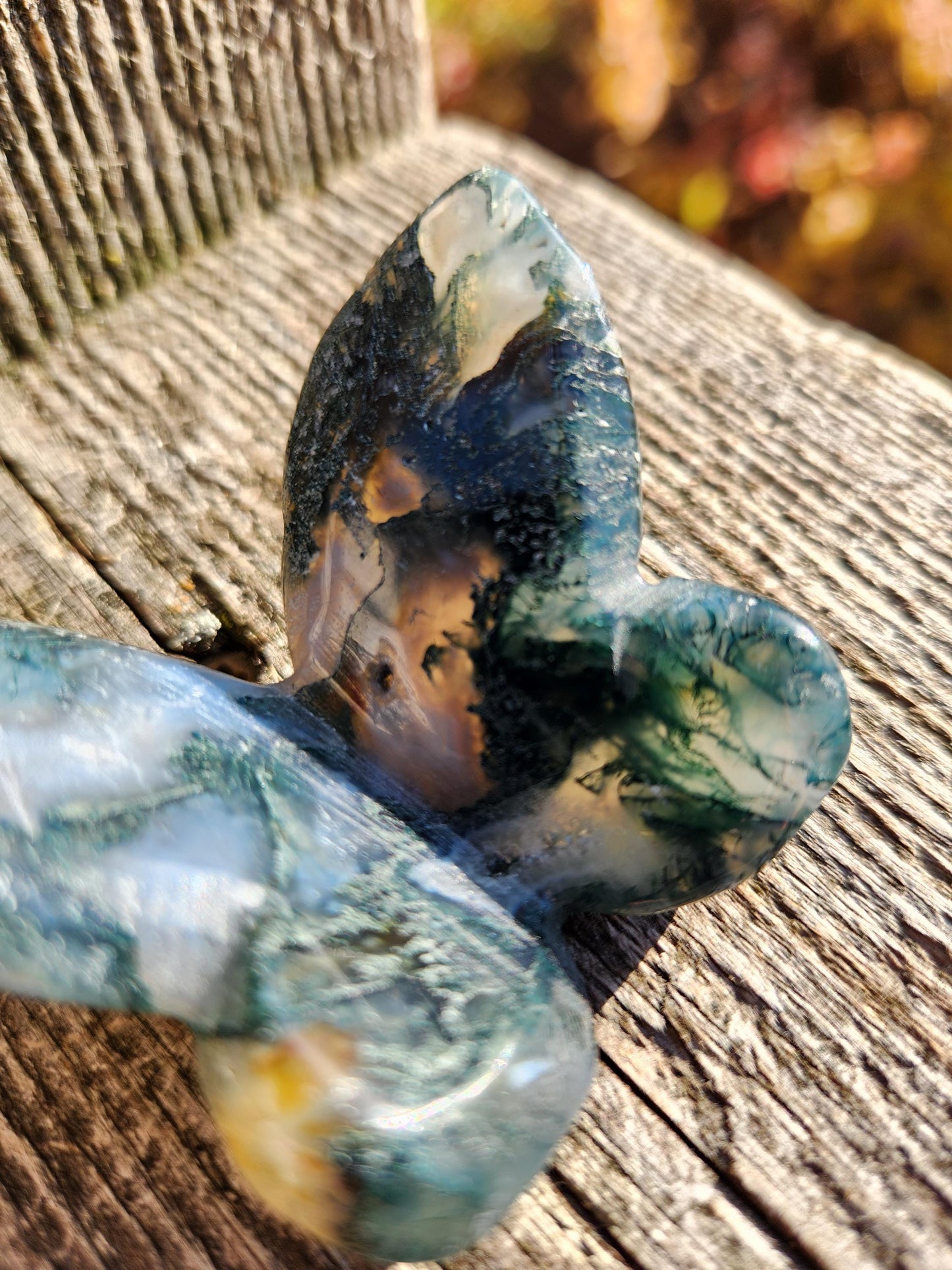 Moss Agate Carved Crystal Butterfly Self-Standing
