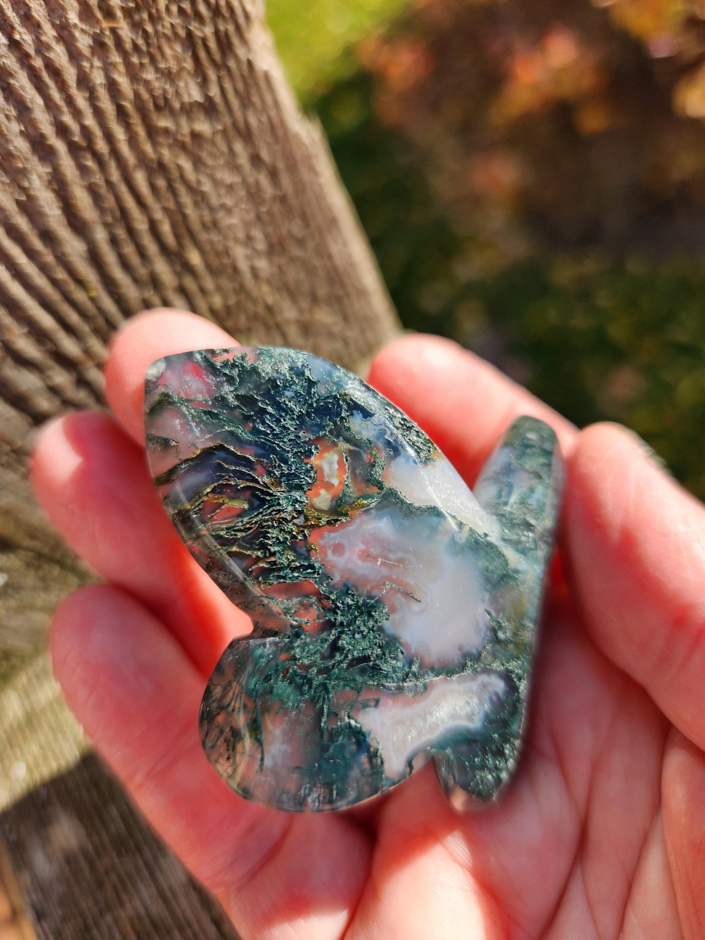 Moss Agate Carved Crystal Butterfly Self-Standing