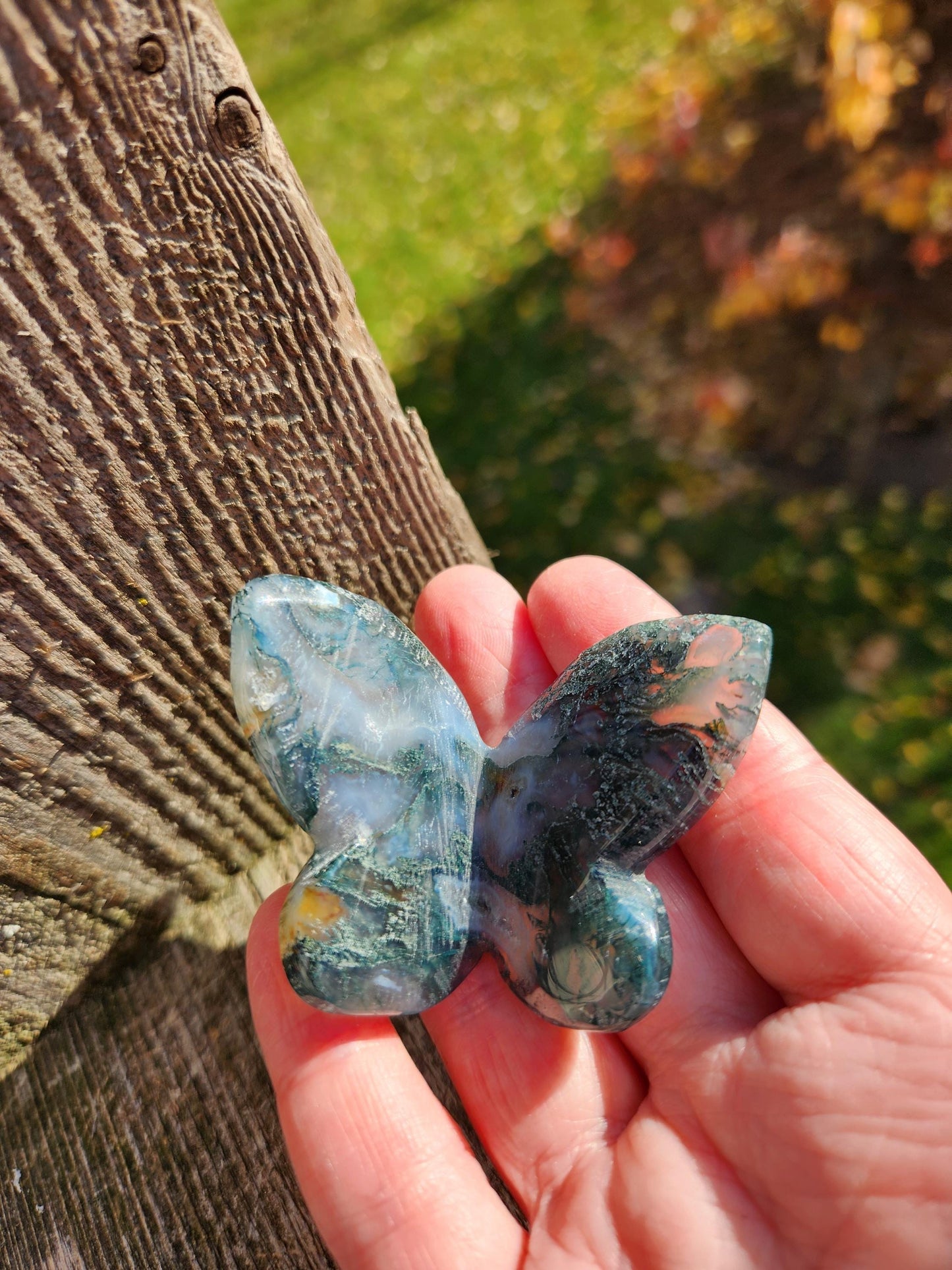 Moss Agate Carved Crystal Butterfly Self-Standing