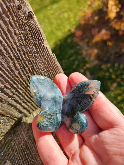 Moss Agate Carved Crystal Butterfly Self-Standing