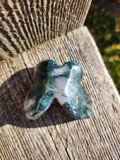 Moss Agate Carved Crystal Butterfly Self-Standing