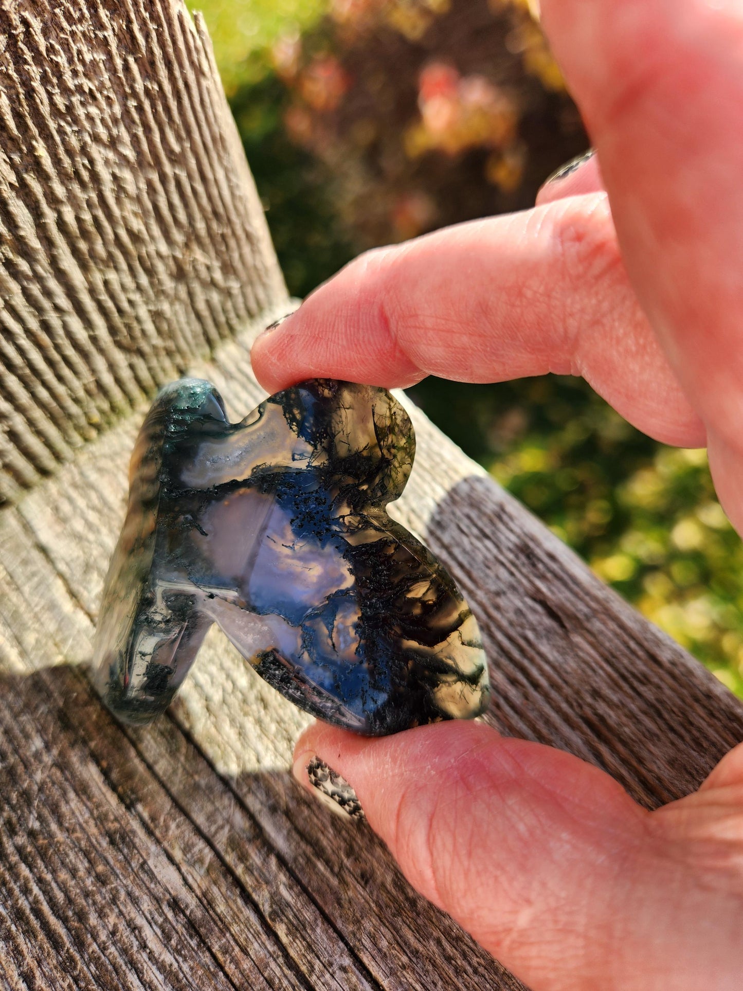 Moss Agate Carved Crystal Butterfly Self-Standing