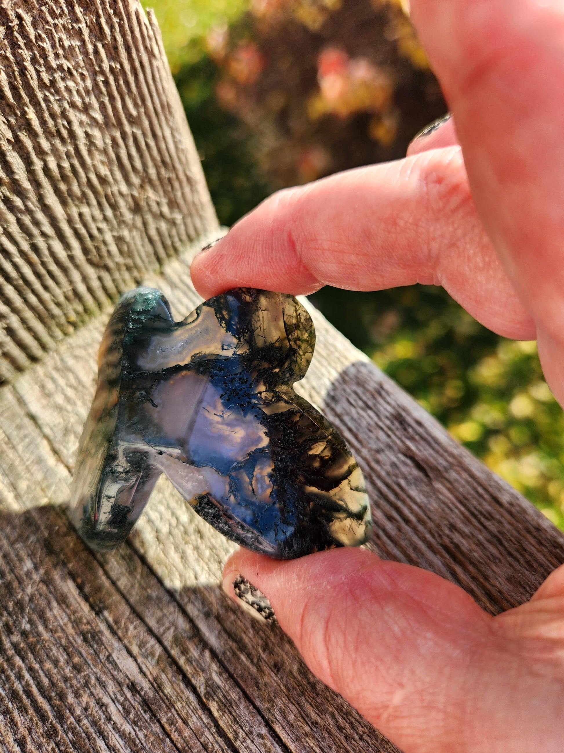 Moss Agate Carved Crystal Butterfly Self-Standing