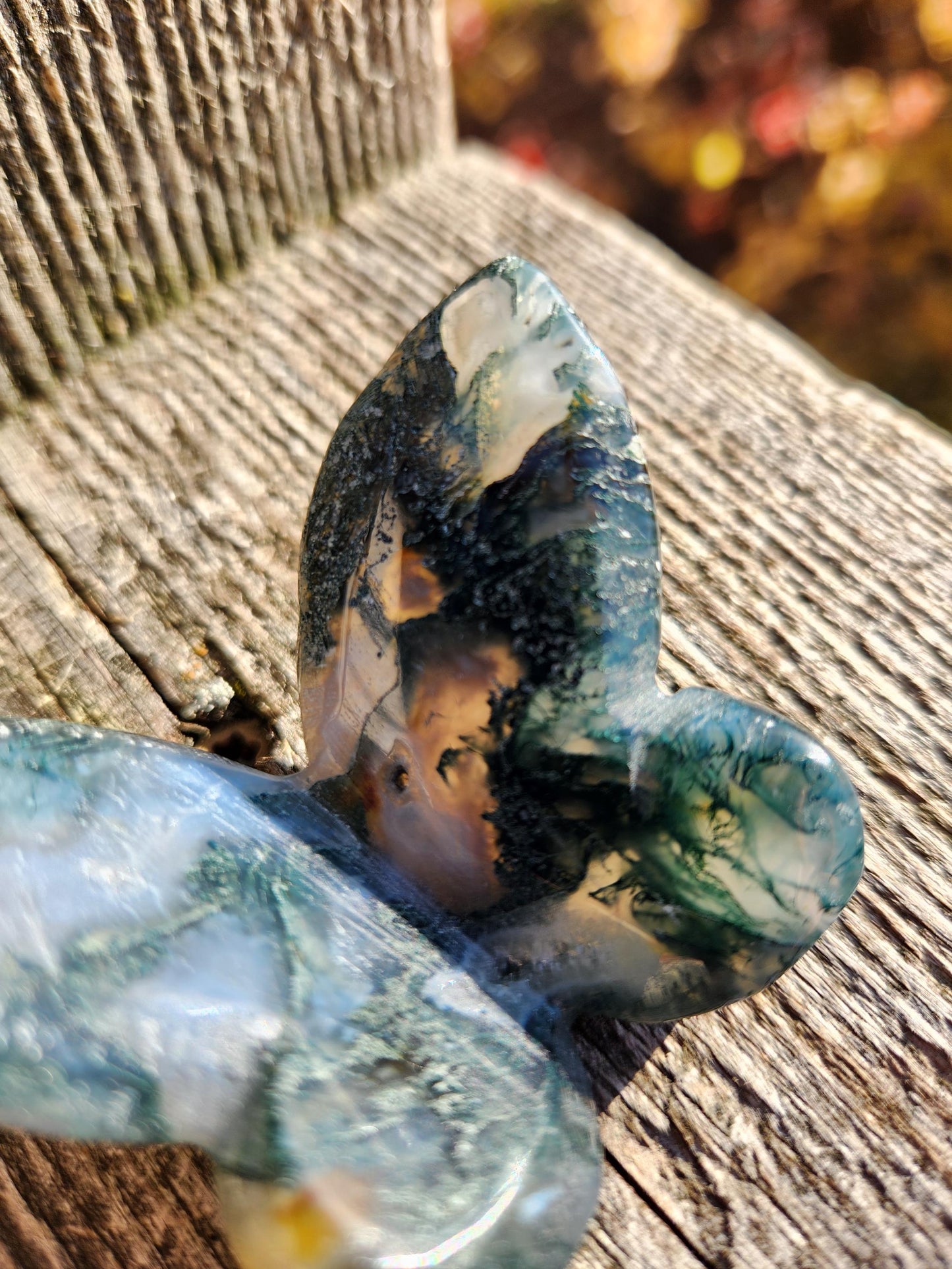 Moss Agate Carved Crystal Butterfly Self-Standing