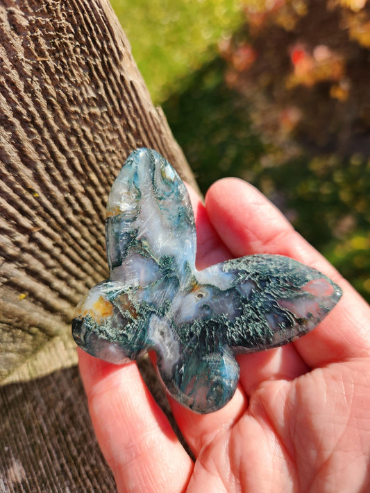 Moss Agate Carved Crystal Butterfly Self-Standing