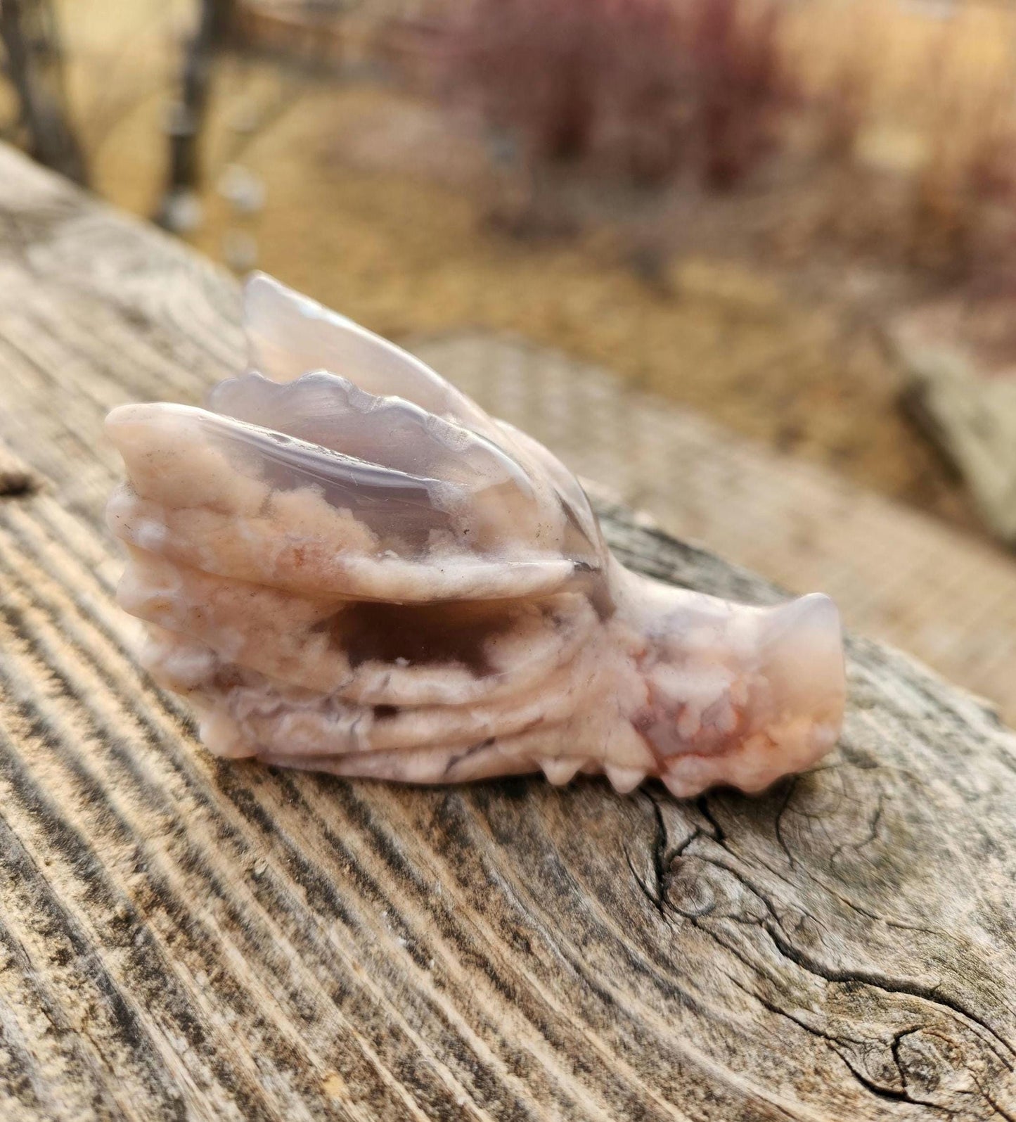 AAA Flower Agate Crystal Dragon Head with Flower Plumes, DND