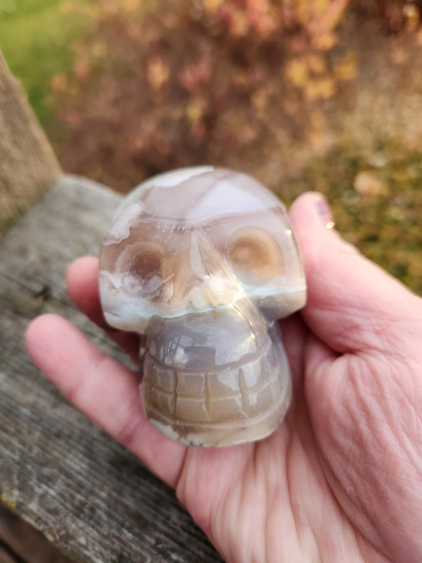 Flower Agate Crystal Skull with Flower Plumes