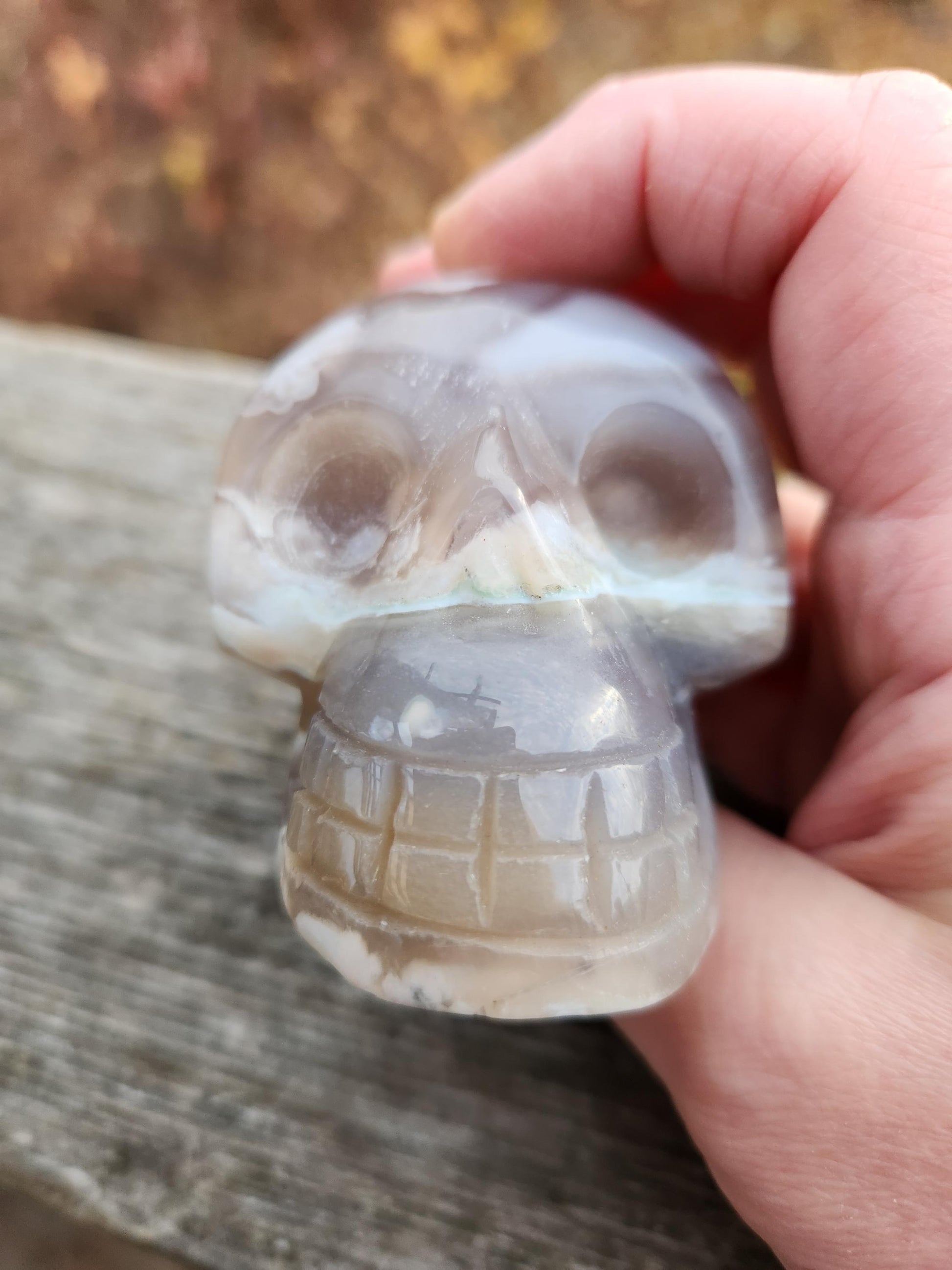 Flower Agate Crystal Skull with Flower Plumes