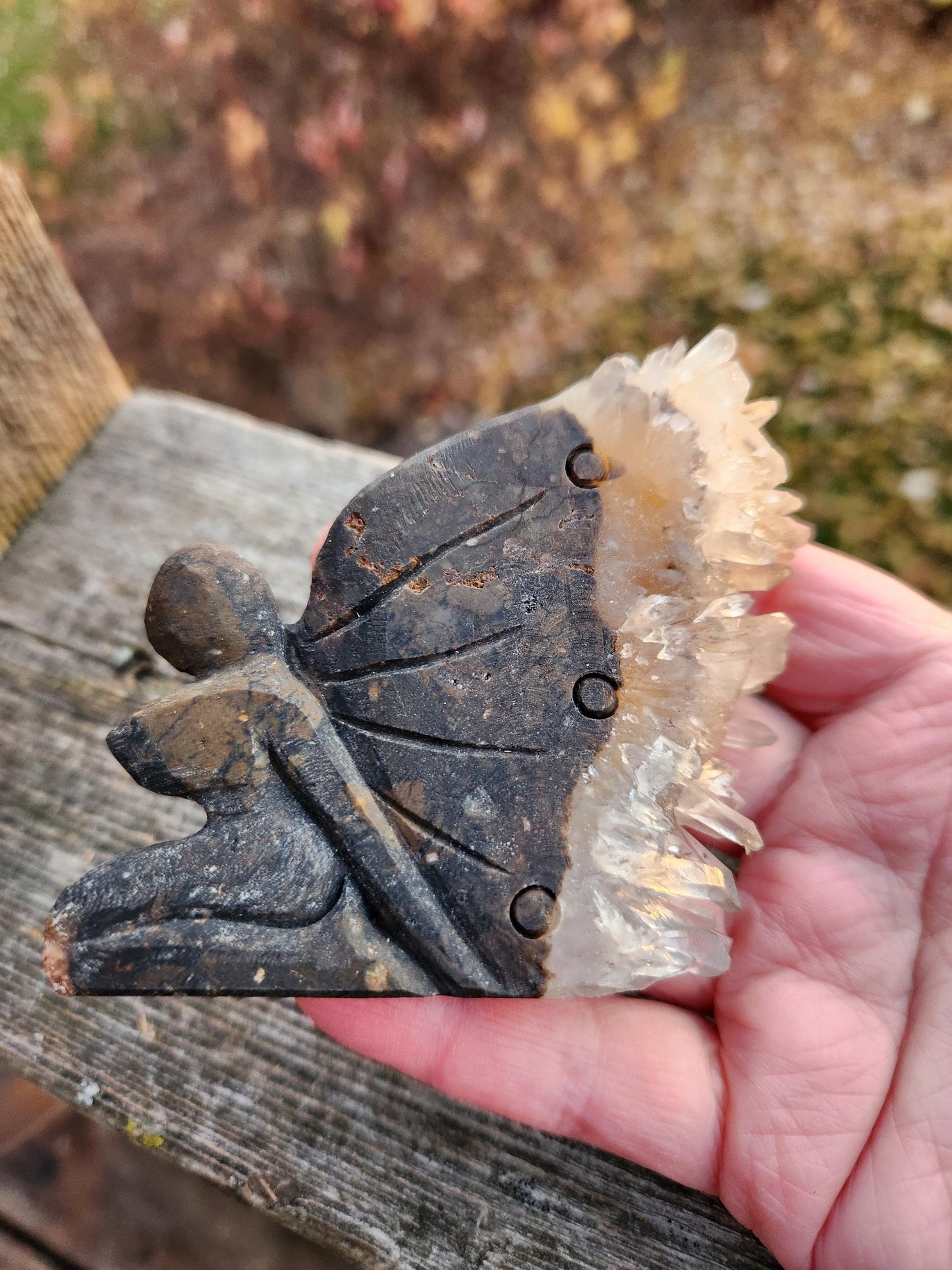 Super Unique Clear Quartz with Matrix Angel Or Fairy Carving Natural Stone Crystal