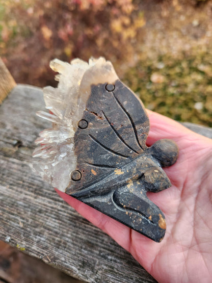 Super Unique Clear Quartz with Matrix Angel Or Fairy Carving Natural Stone Crystal