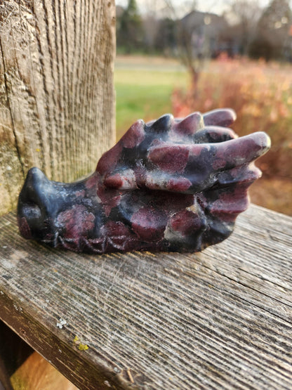 Garnet with Fireworks or Arfvedsonite Crystal Dragon Head Carving - DnD, Decor