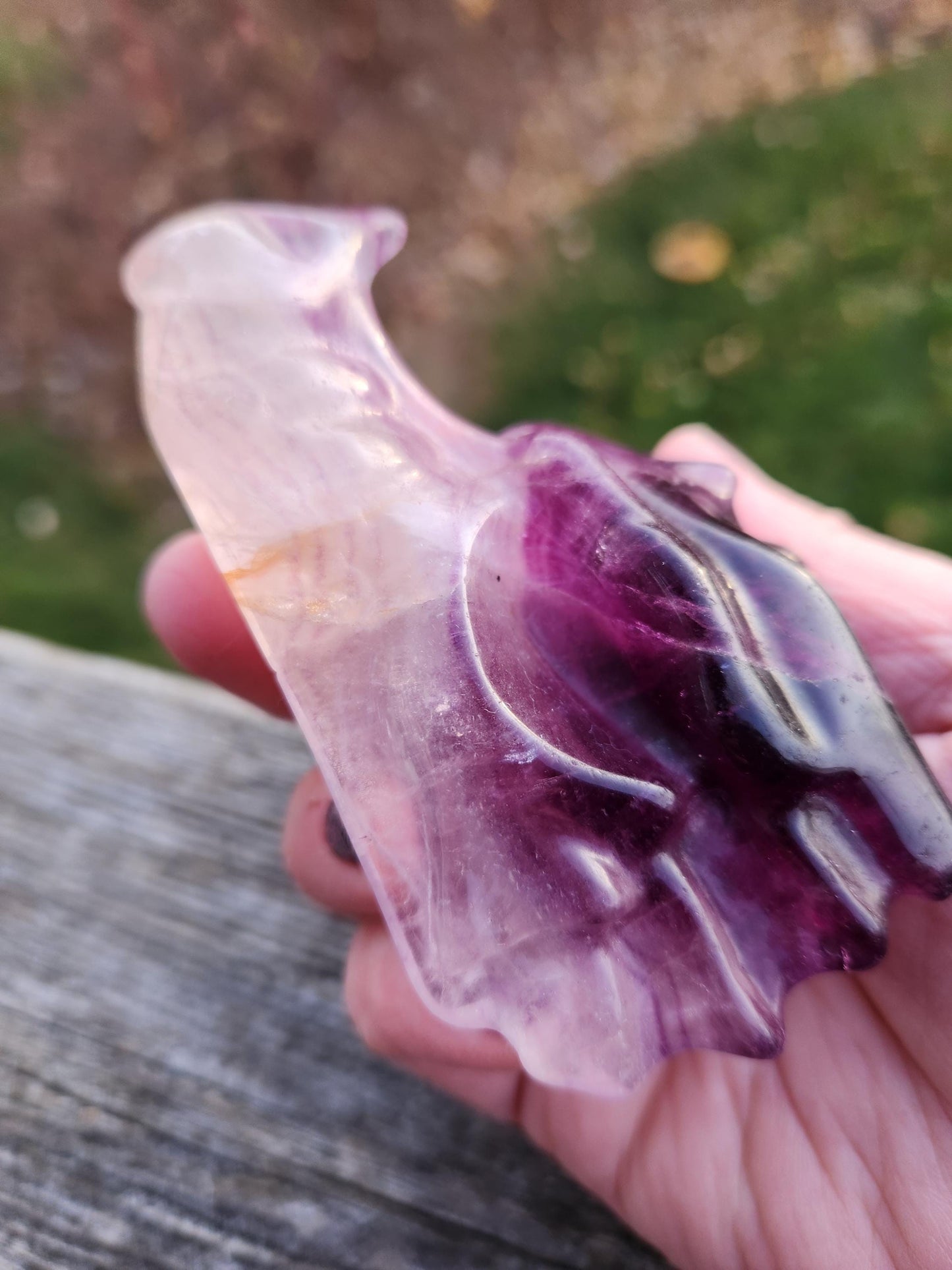 Natural Purple and White Fluorite Crystal Carved Dragon Head, DnD