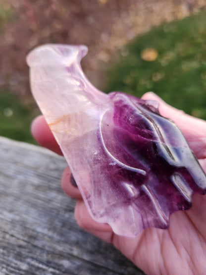 Natural Purple and White Fluorite Crystal Carved Dragon Head, DnD