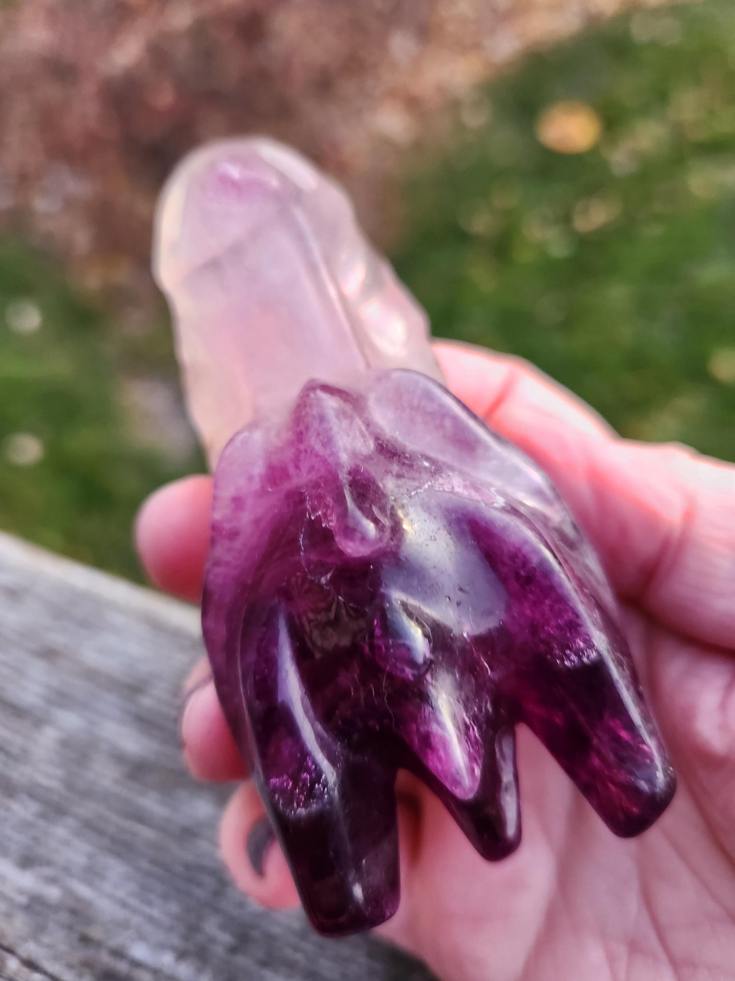 Natural Purple and White Fluorite Crystal Carved Dragon Head, DnD