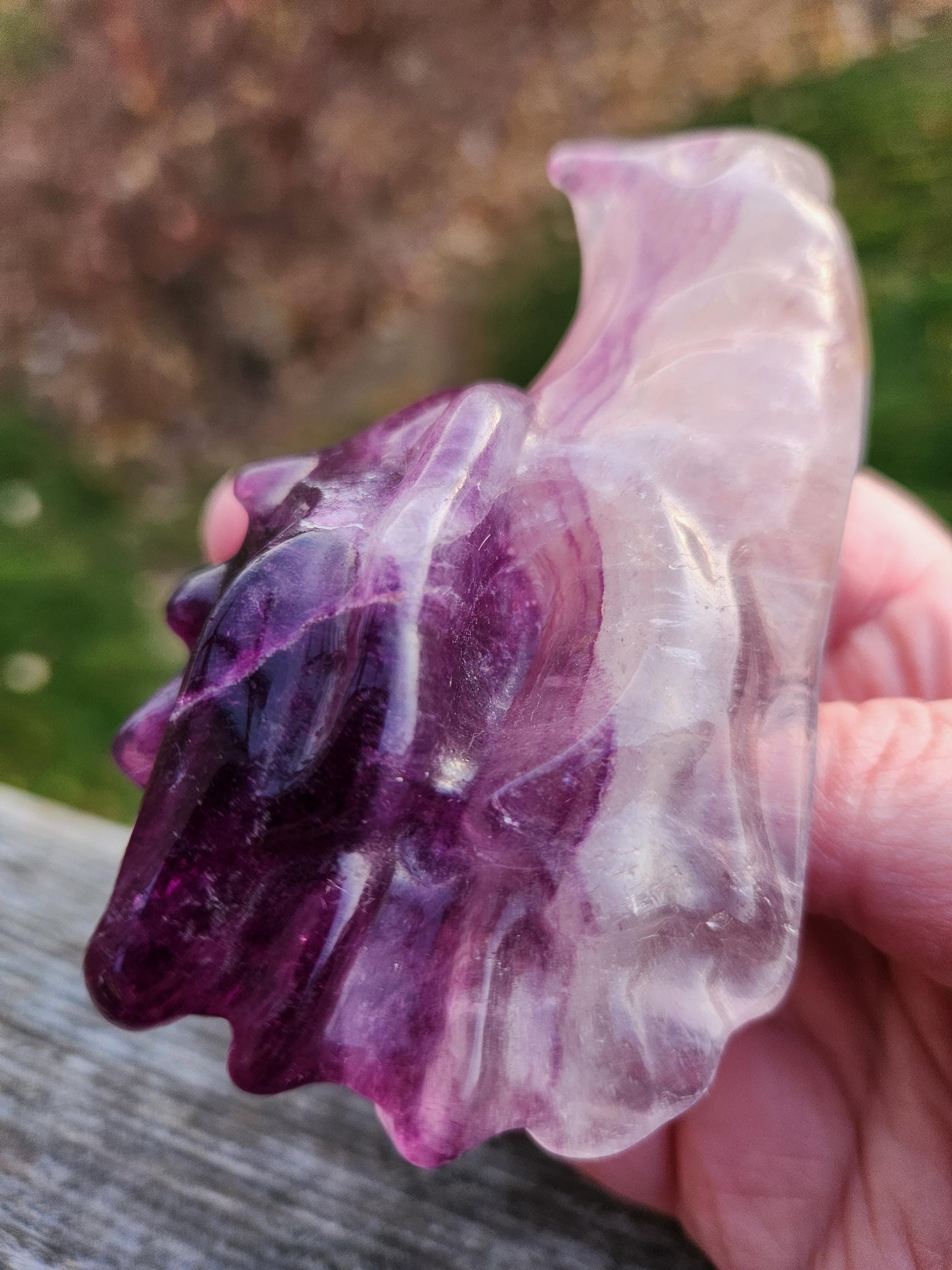 Natural Purple and White Fluorite Crystal Carved Dragon Head, DnD