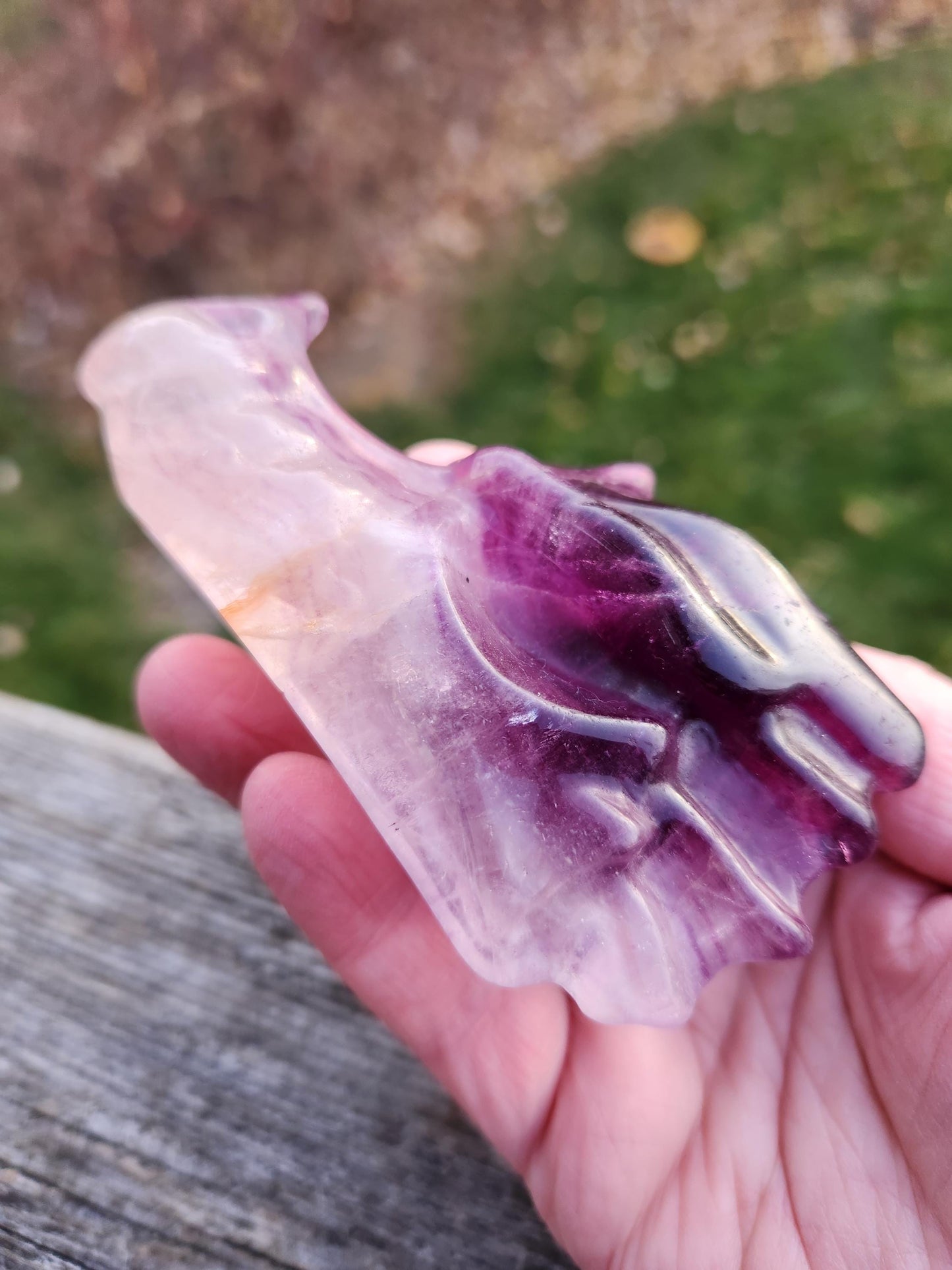 Natural Purple and White Fluorite Crystal Carved Dragon Head, DnD
