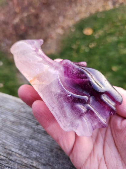 Natural Purple and White Fluorite Crystal Carved Dragon Head, DnD