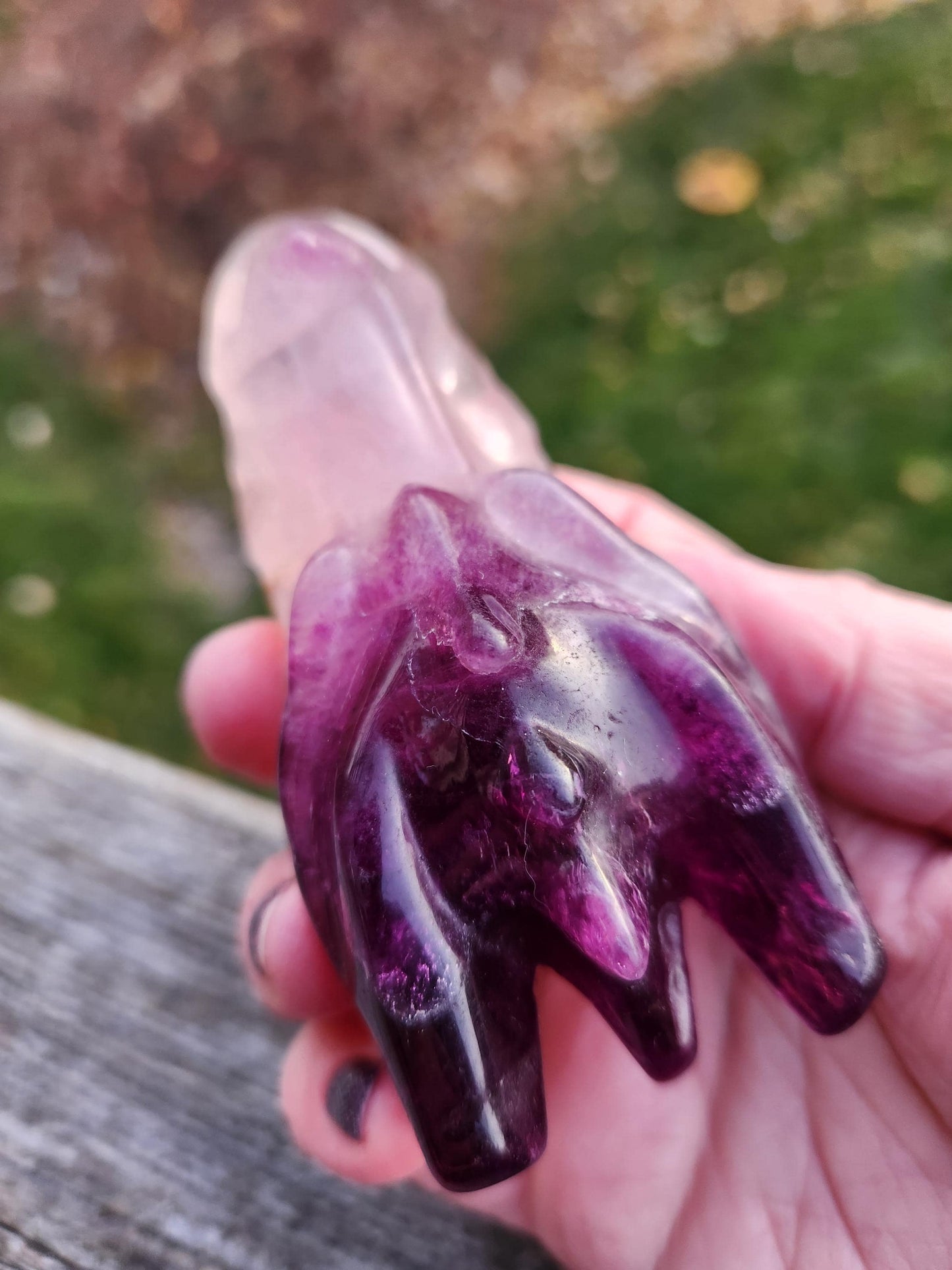 Natural Purple and White Fluorite Crystal Carved Dragon Head, DnD