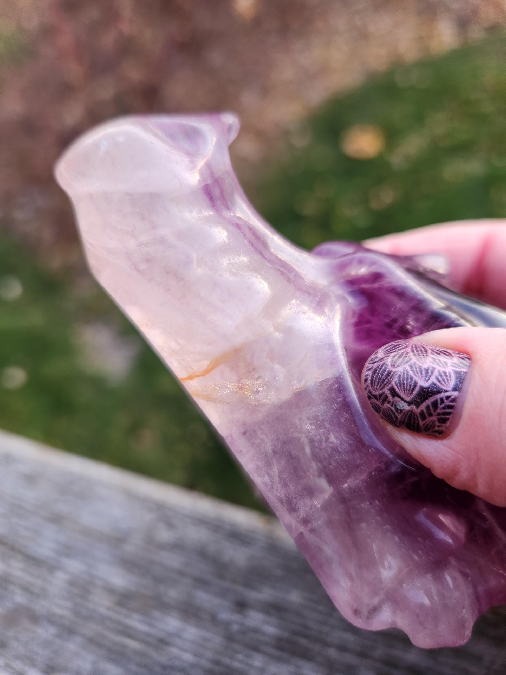 Natural Purple and White Fluorite Crystal Carved Dragon Head, DnD