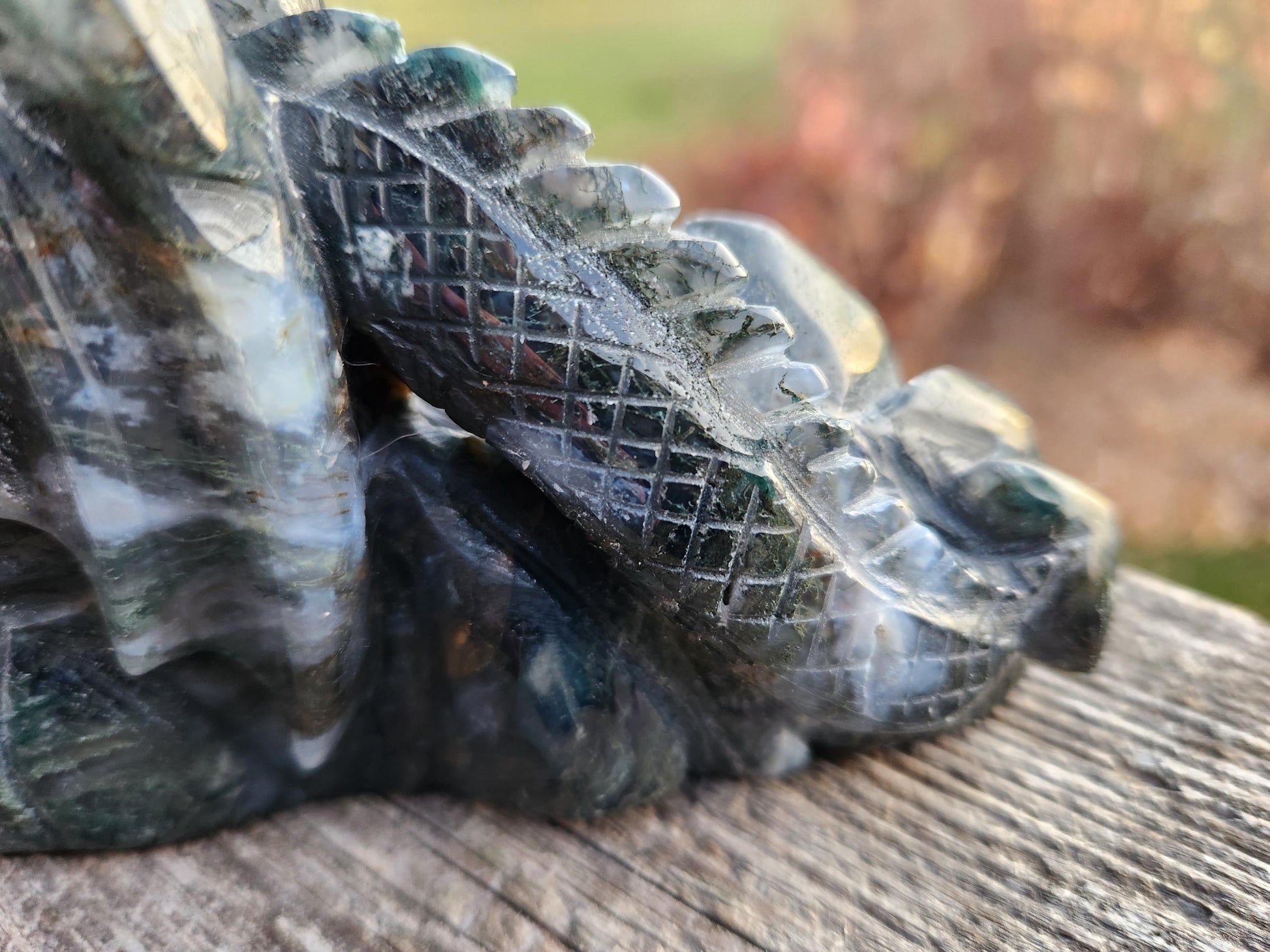 AAA Natural Moss Agate Crystal Carved Full Body Dragon, DND