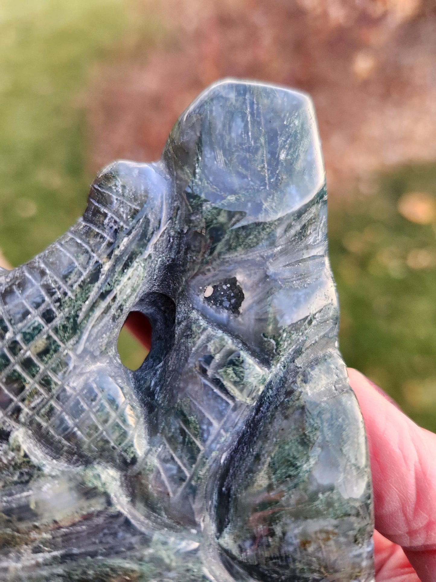 AAA Natural Moss Agate Crystal Carved Full Body Dragon, DND