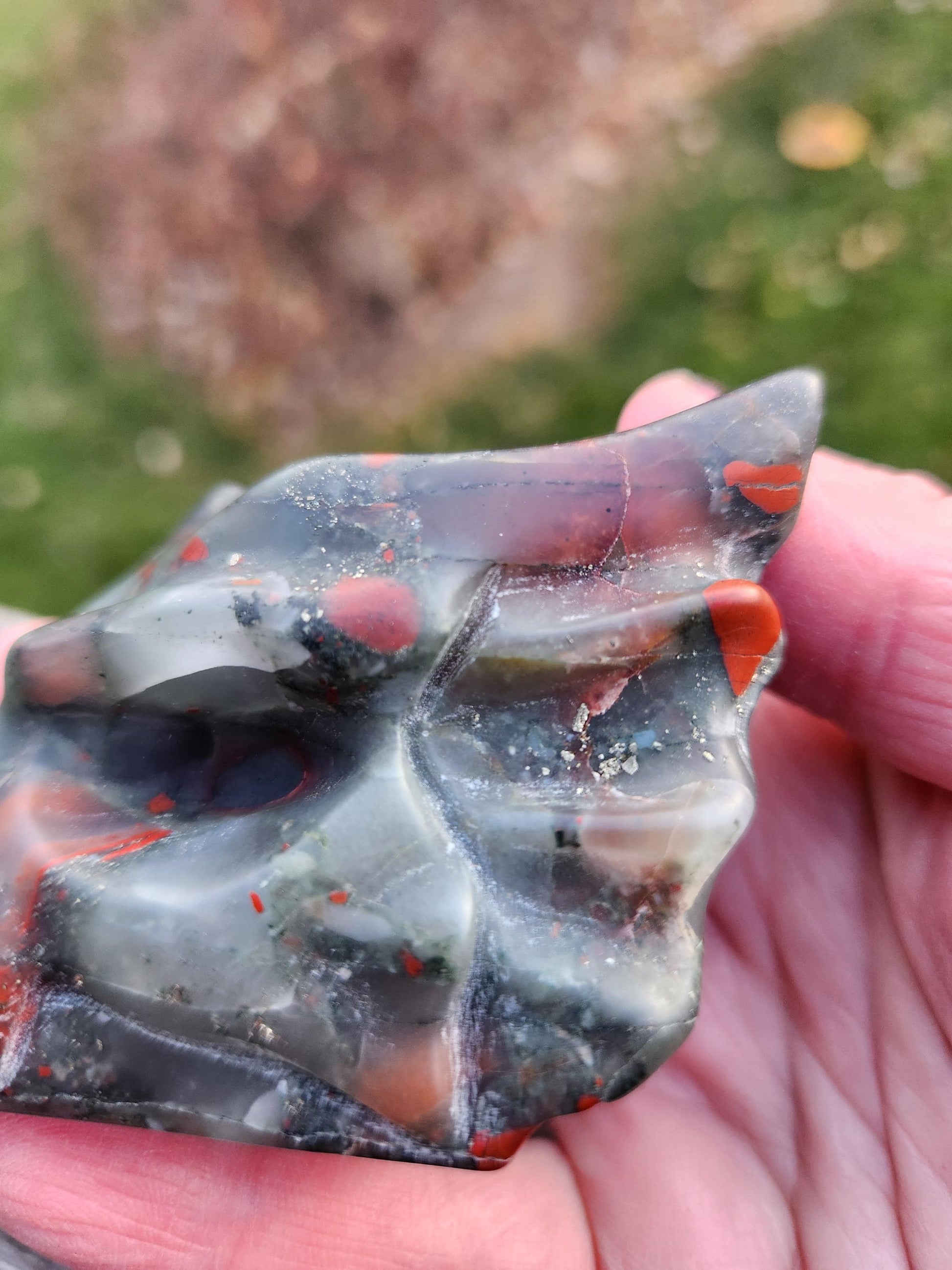 High Polished African Bloodstone Jasper Carved Dragon Head Crystal Stone, DnD, Fire Dragon
