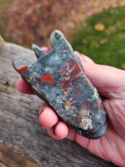 High Polished African Bloodstone Jasper Carved Dragon Head Crystal Stone, DnD, Fire Dragon