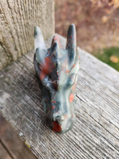 High Polished African Bloodstone Jasper Carved Dragon Head Crystal Stone, DnD, Fire Dragon