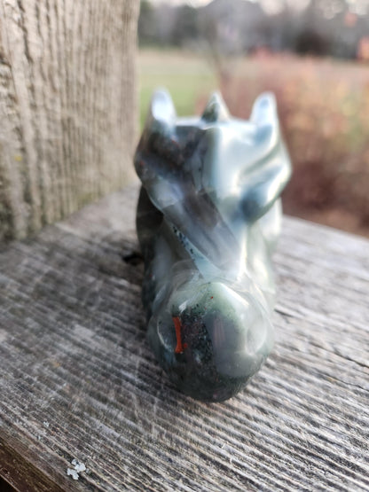 High Polished African Bloodstone Jasper Carved Dragon Head Crystal Stone, DnD