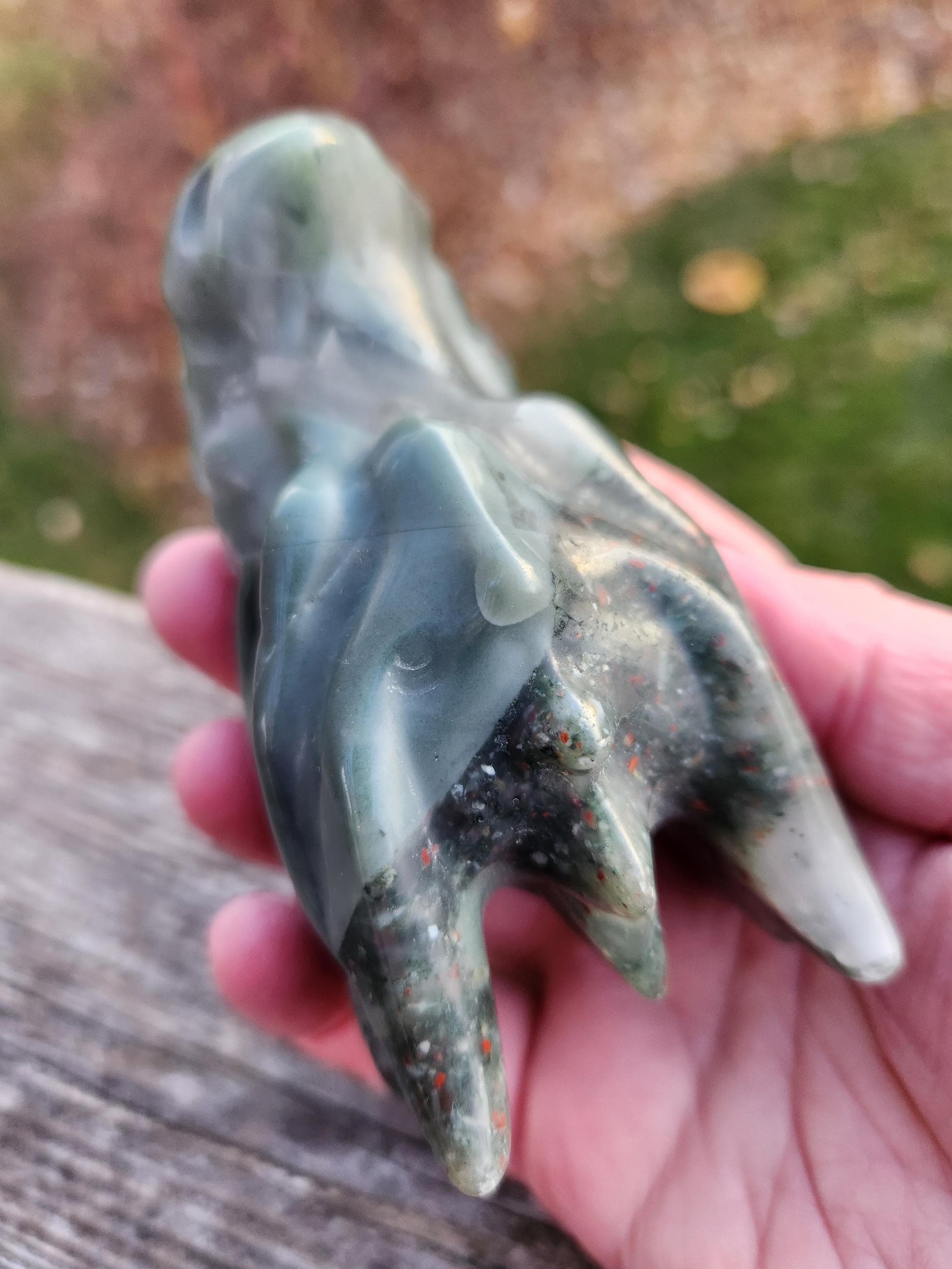 High Polished African Bloodstone Jasper Carved Dragon Head Crystal Stone, DnD