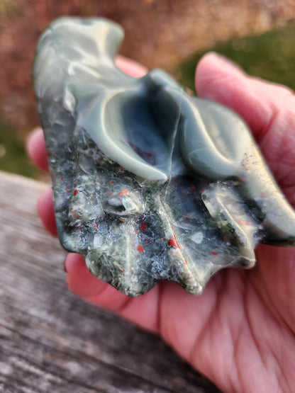 High Polished African Bloodstone Jasper Carved Dragon Head Crystal Stone, DnD