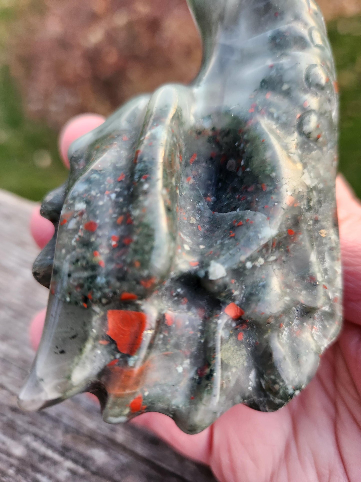 High Polished African Bloodstone Jasper Carved Dragon Head Crystal Stone, DnD