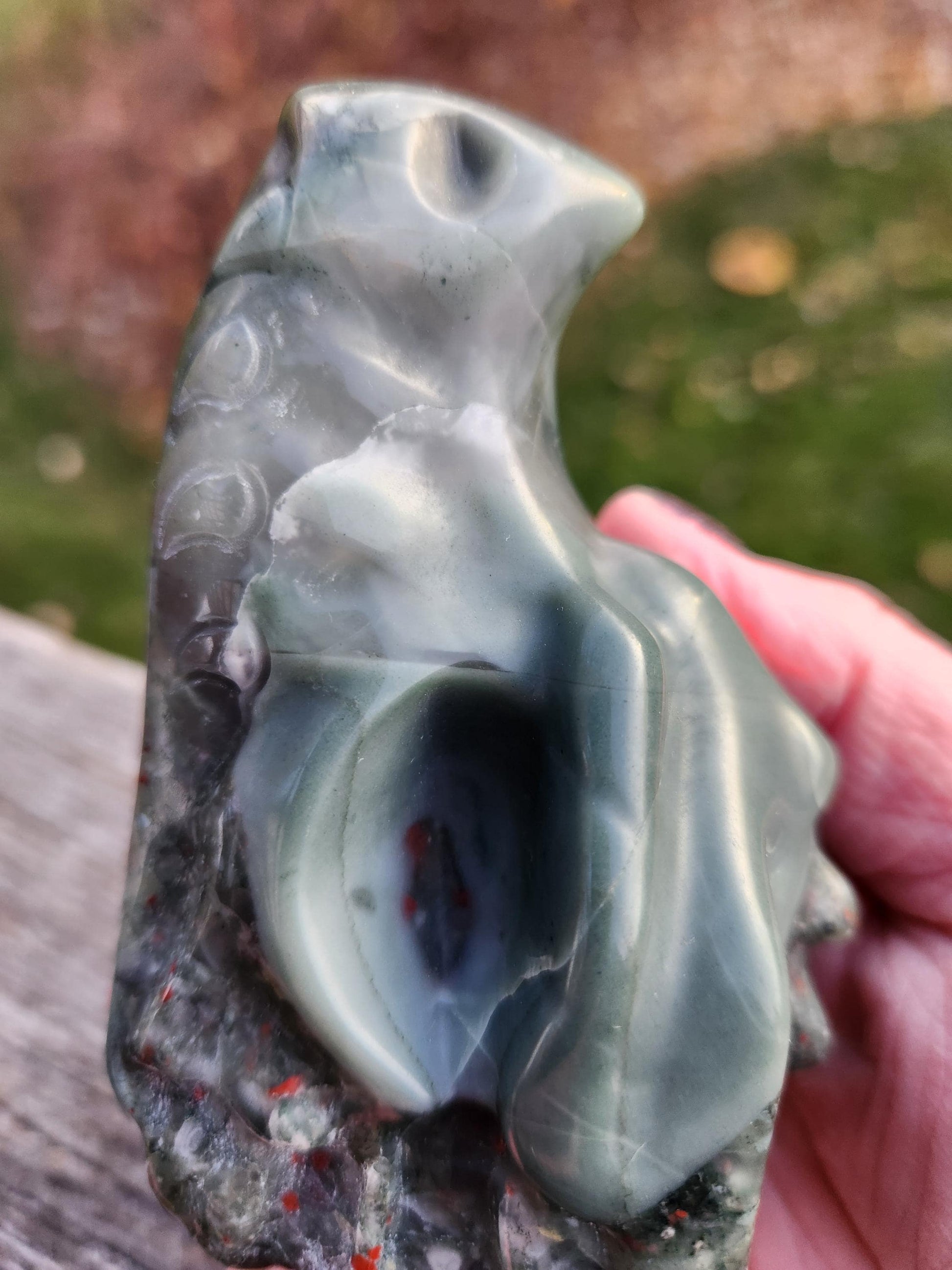 High Polished African Bloodstone Jasper Carved Dragon Head Crystal Stone, DnD