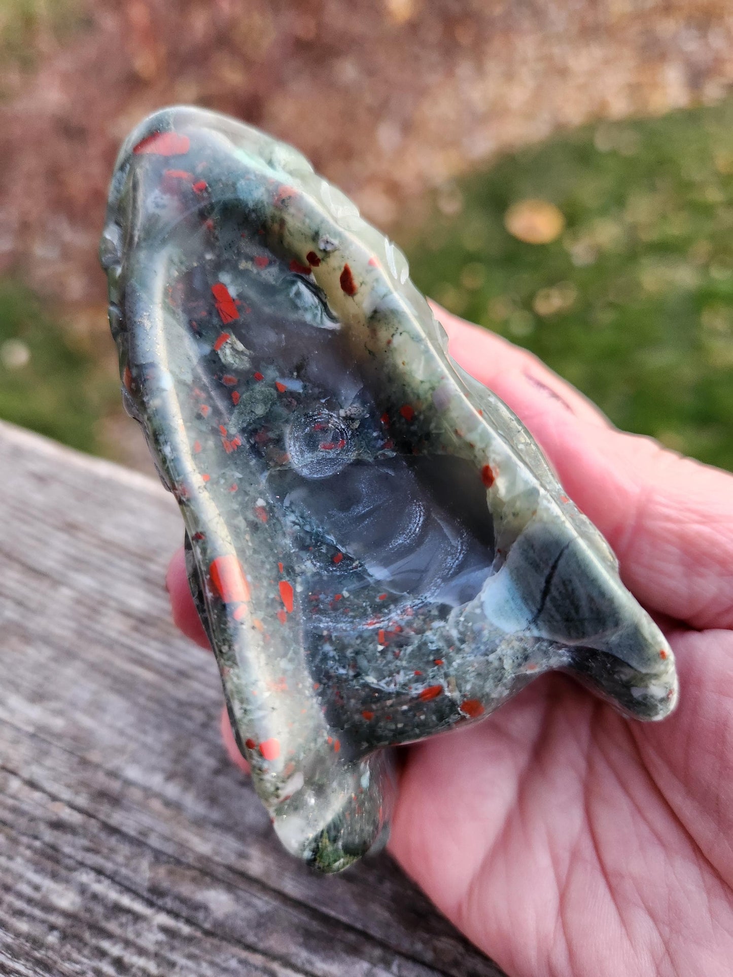 High Polished African Bloodstone Jasper Carved Dragon Head Crystal Stone, DnD