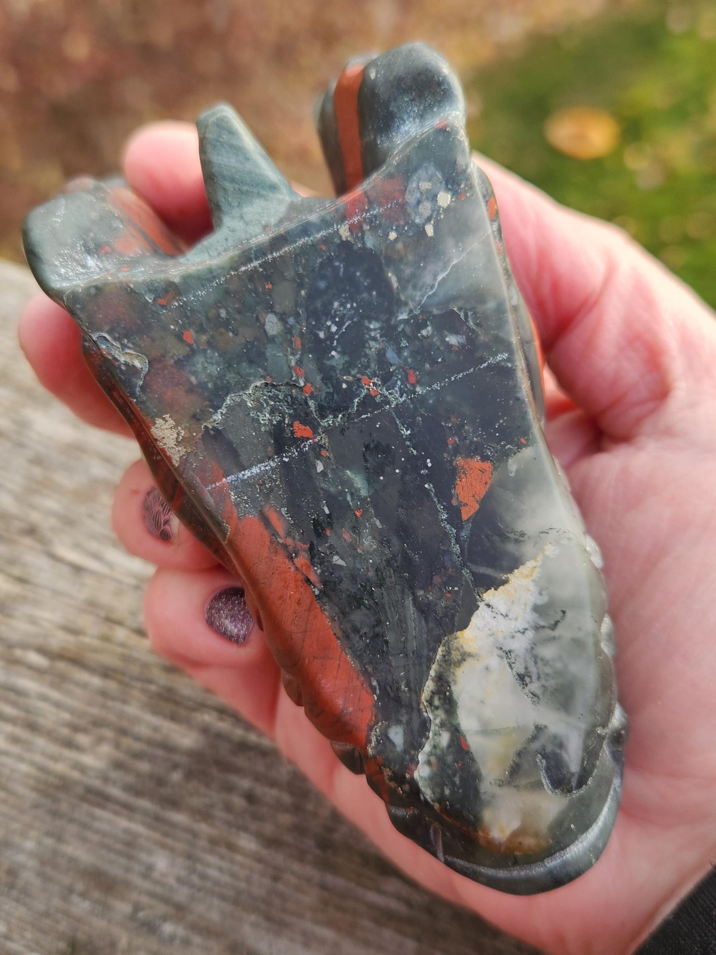 High Polished African Bloodstone Jasper Carved Dragon Head Crystal Stone, DnD