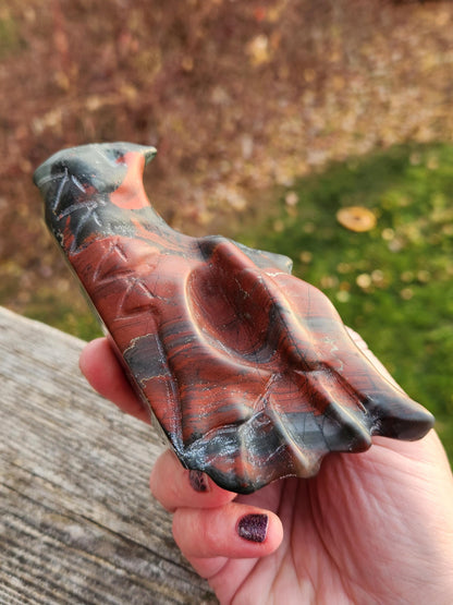High Polished African Bloodstone Jasper Carved Dragon Head Crystal Stone, DnD