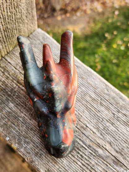 High Polished African Bloodstone Jasper Carved Dragon Head Crystal Stone, DnD
