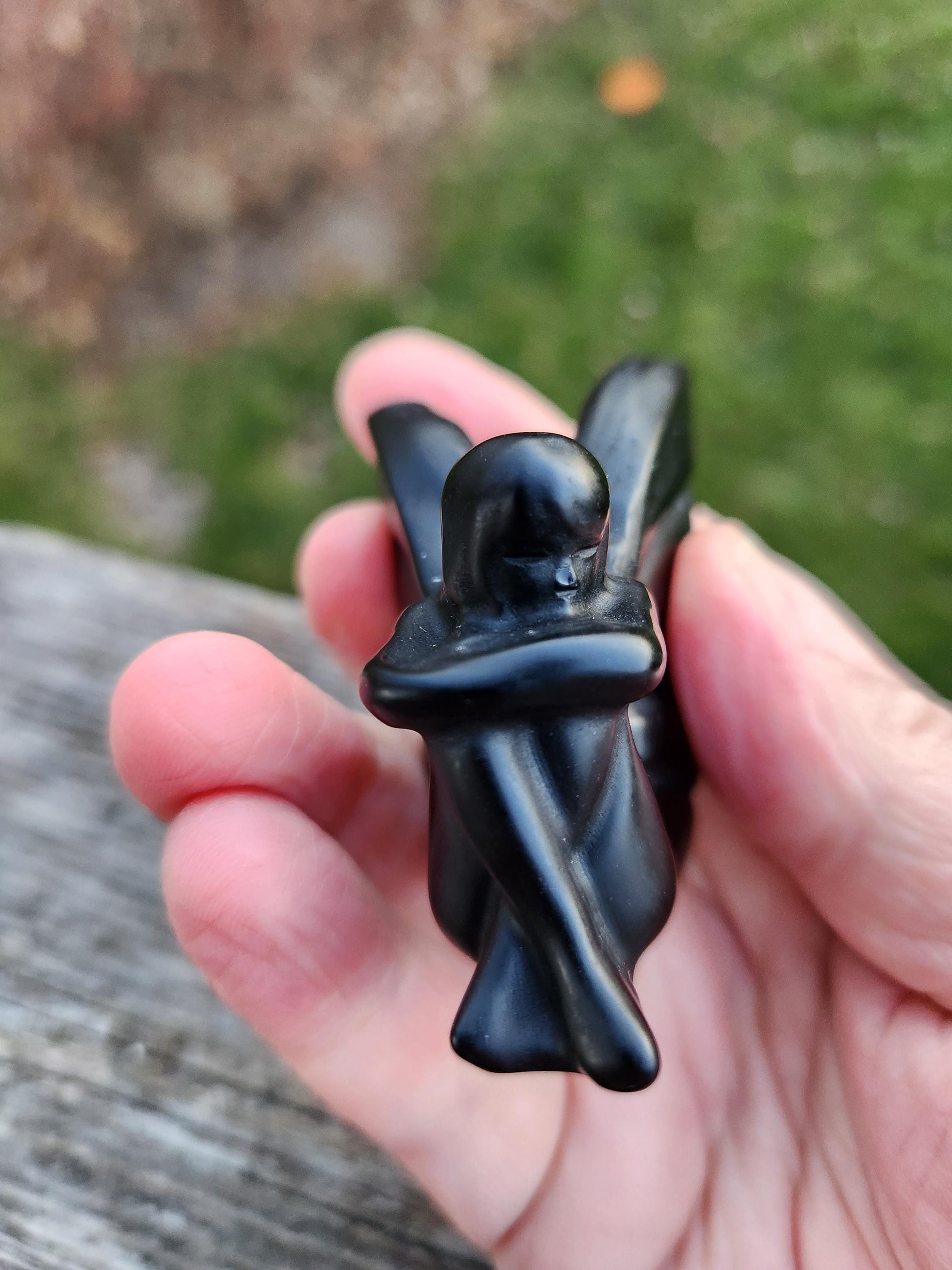 Black Obsidian Angel: Natural Stone Fairy Crystal