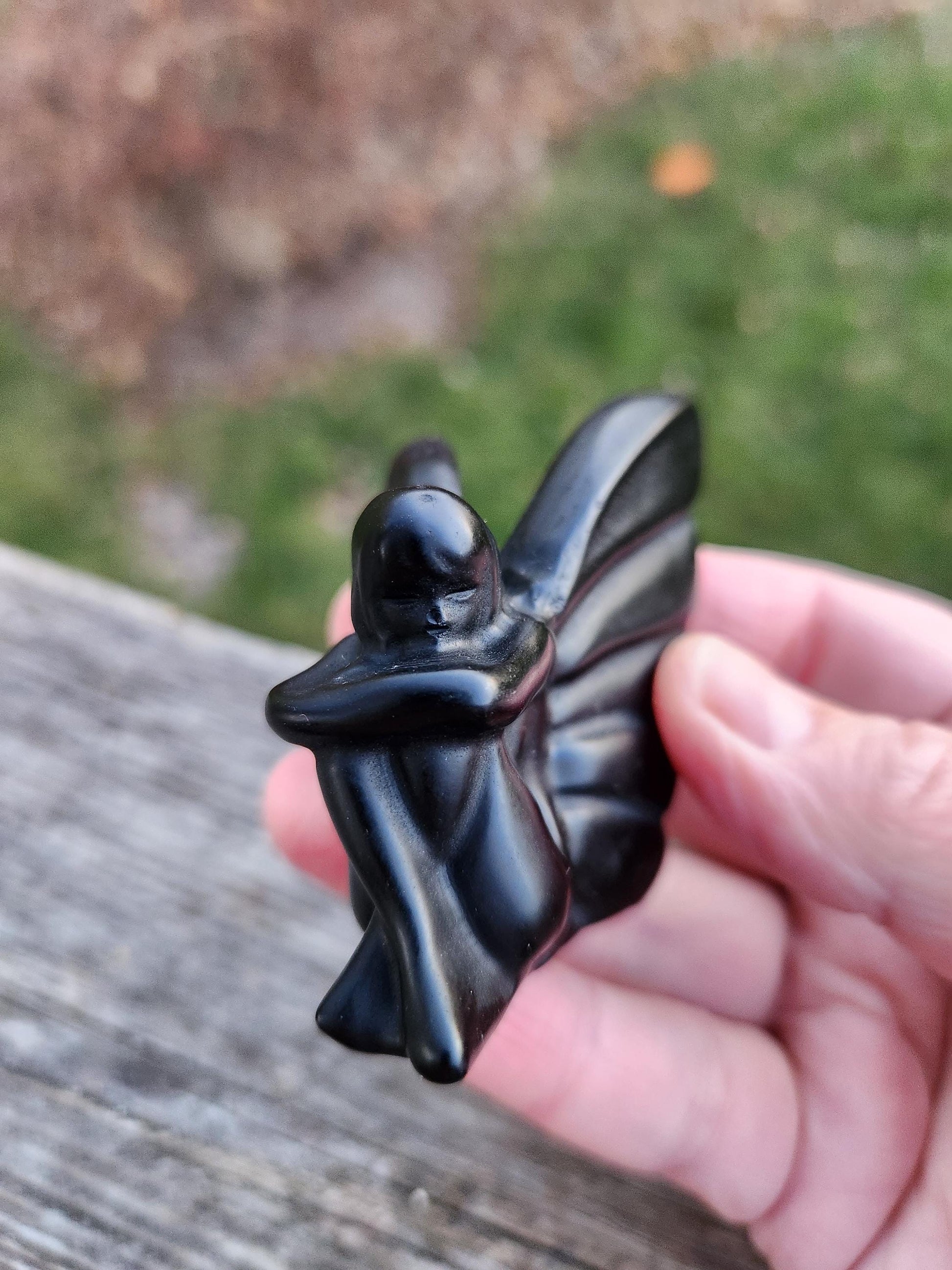 Black Obsidian Angel: Natural Stone Fairy Crystal