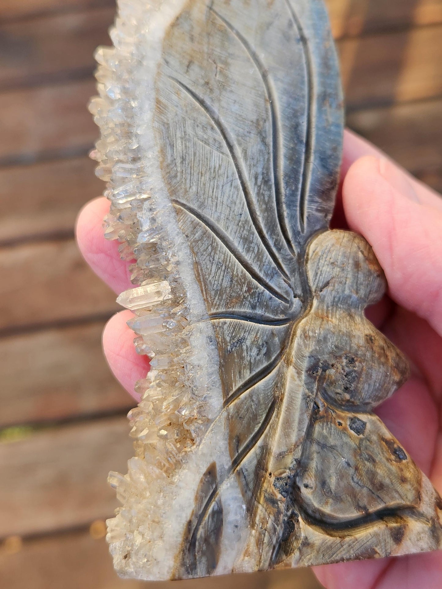 Super Unique Clear Quartz Points 0n Matrix Angel Or Fairy Carving Natural Stone Crystal