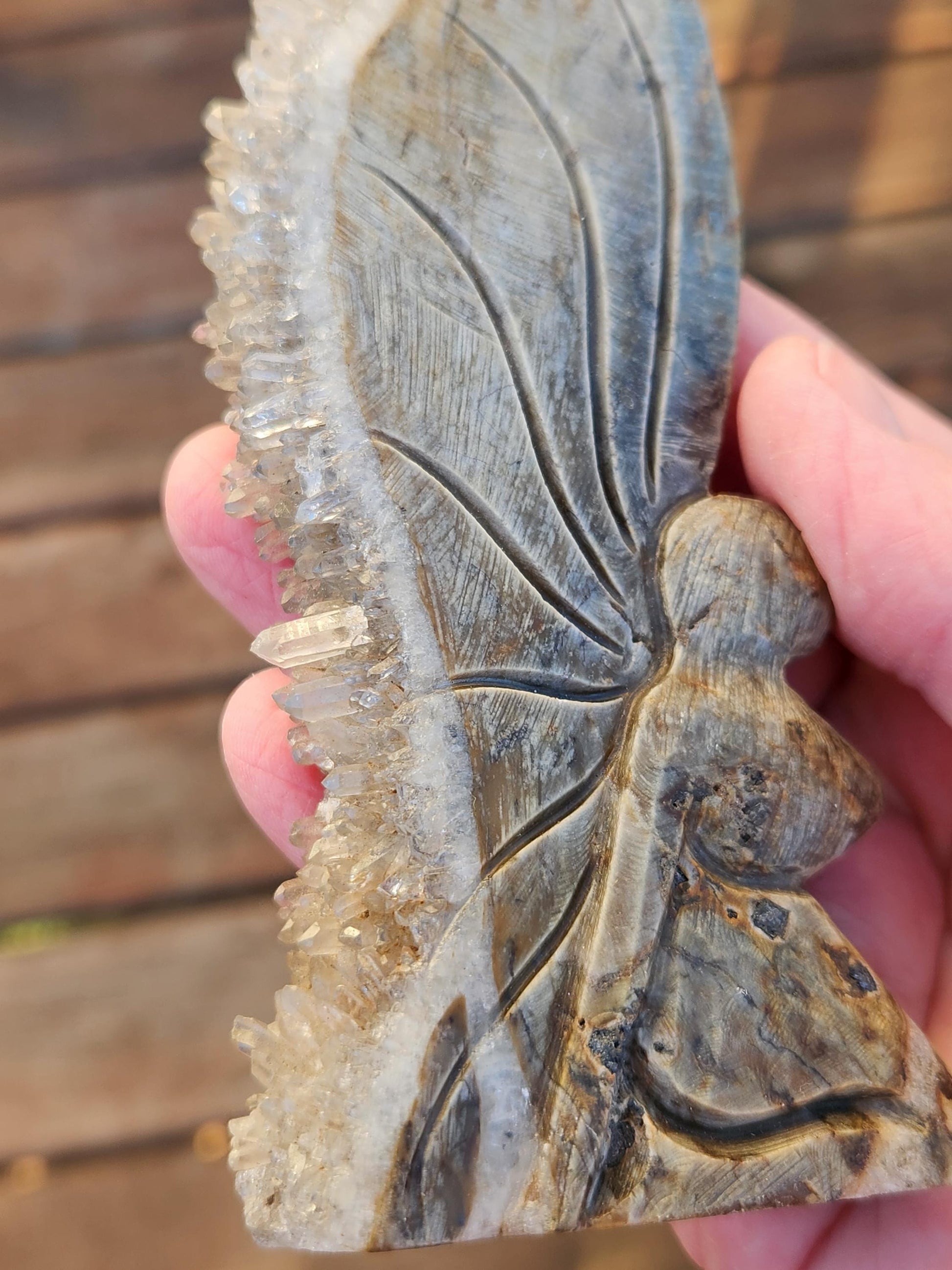 Super Unique Clear Quartz Points 0n Matrix Angel Or Fairy Carving Natural Stone Crystal