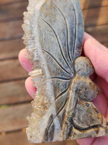 Super Unique Clear Quartz Points 0n Matrix Angel Or Fairy Carving Natural Stone Crystal