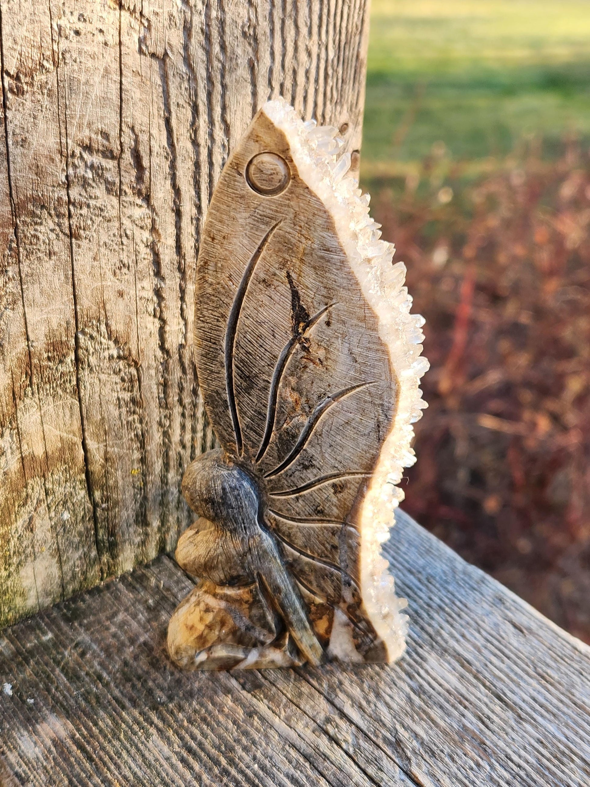 Super Unique Clear Quartz Points 0n Matrix Angel Or Fairy Carving Natural Stone Crystal
