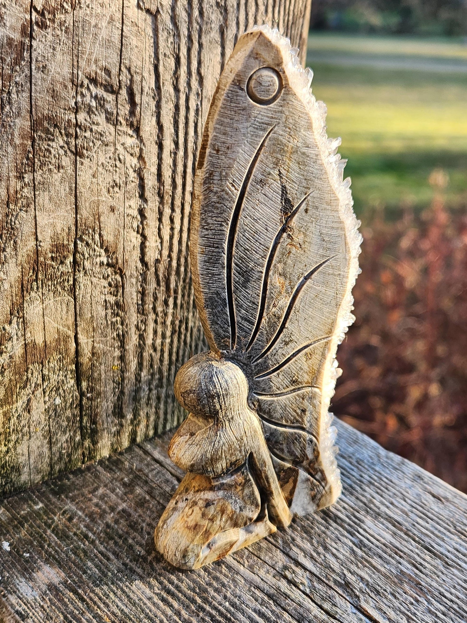 Super Unique Clear Quartz Points 0n Matrix Angel Or Fairy Carving Natural Stone Crystal