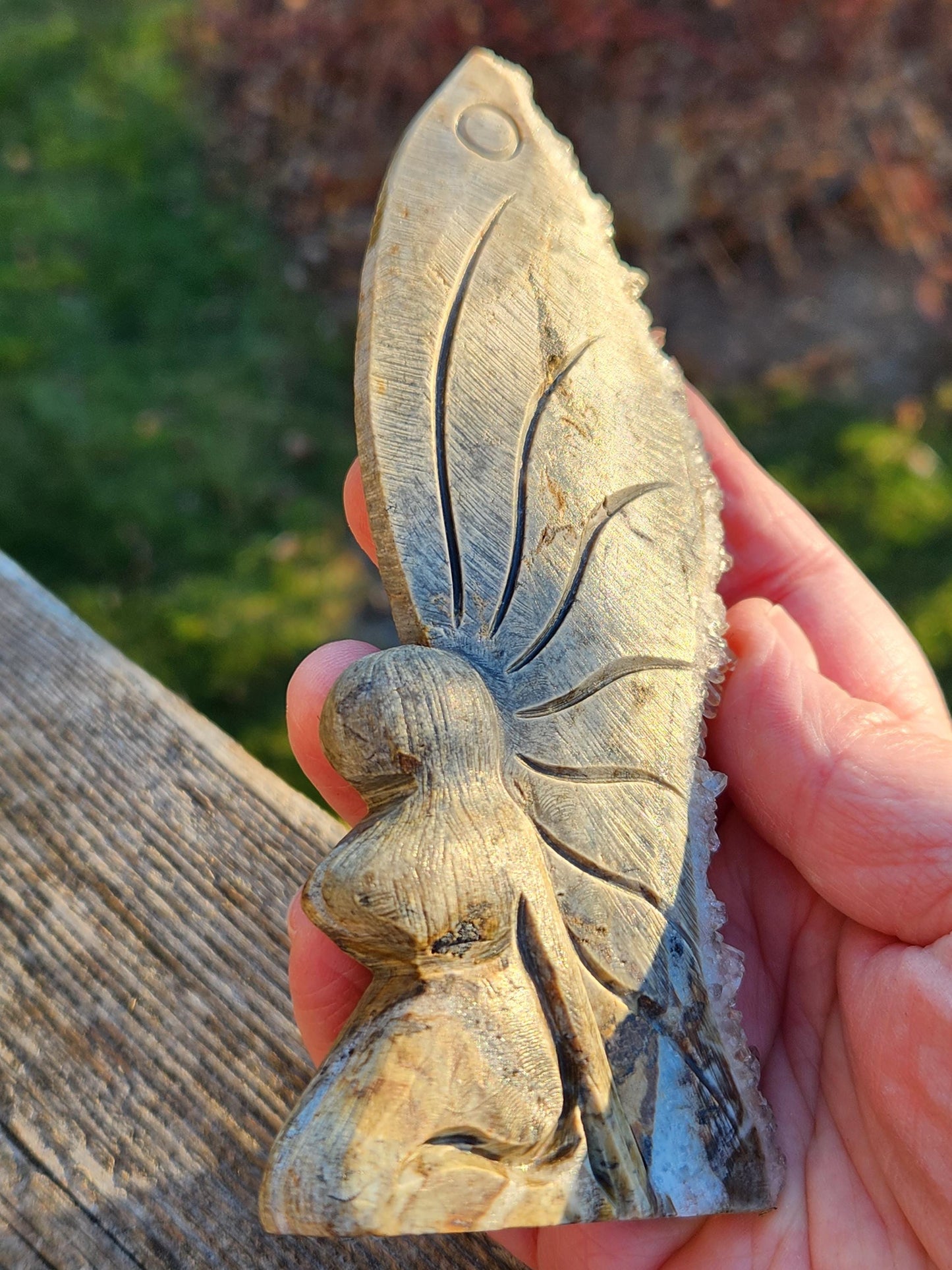 Super Unique Clear Quartz Points 0n Matrix Angel Or Fairy Carving Natural Stone Crystal