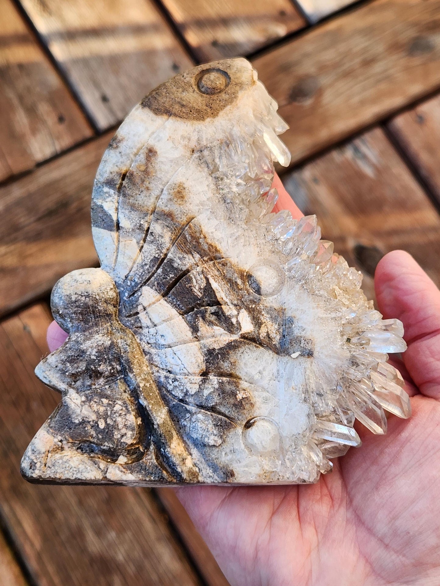 Super Unique Clear Quartz Points 0n Matrix Angel Or Fairy Carving Natural Stone Crystal