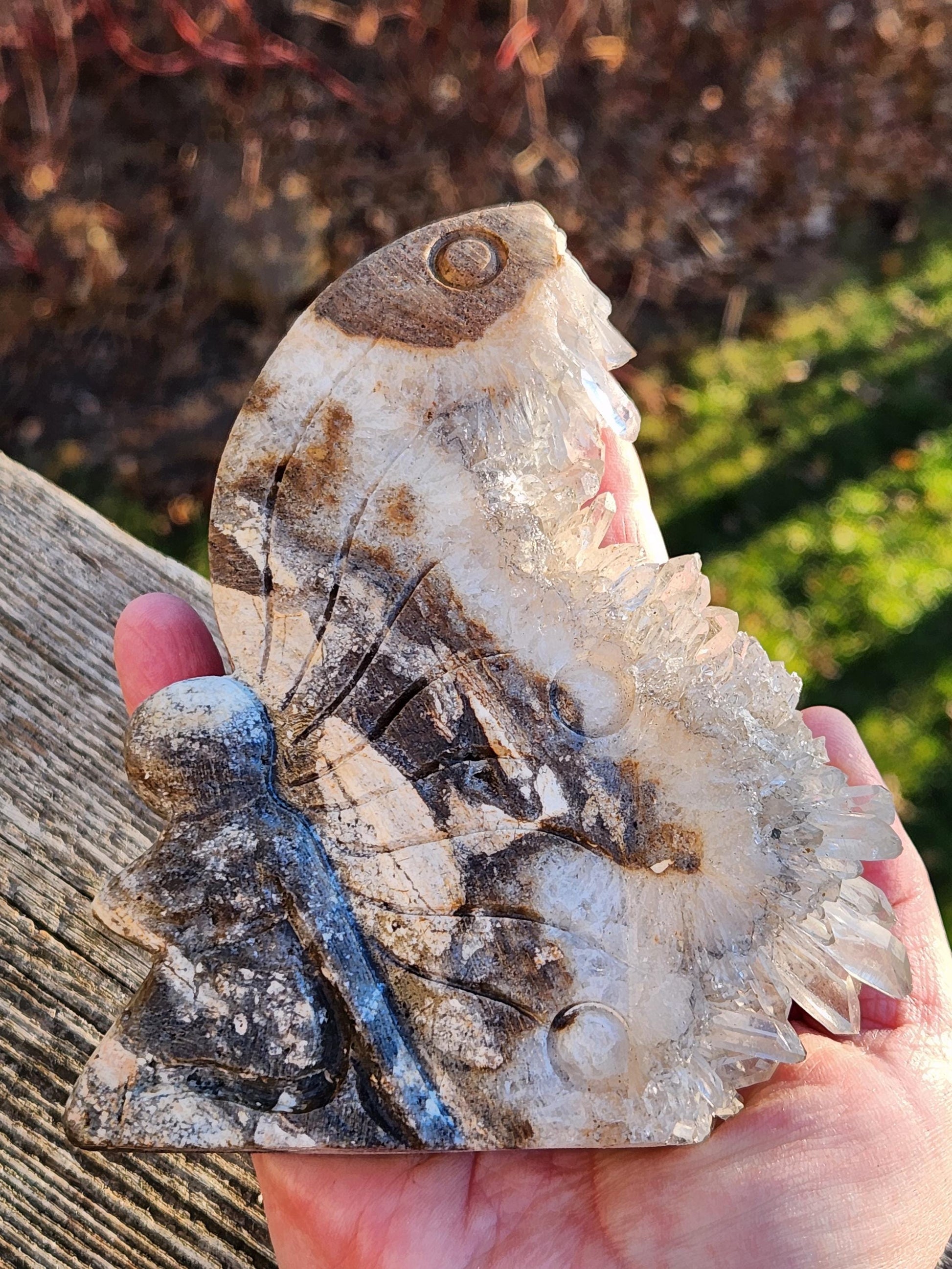 Super Unique Clear Quartz Points 0n Matrix Angel Or Fairy Carving Natural Stone Crystal