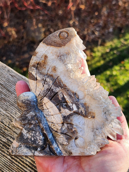 Super Unique Clear Quartz Points 0n Matrix Angel Or Fairy Carving Natural Stone Crystal